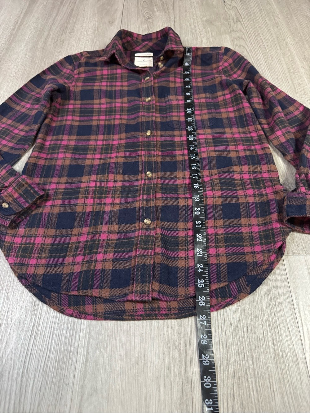 American Eagle AhhMazingly soft Boyfriend Fit Plaid Flannel Shirt Purple XS - Picture 3 of 5